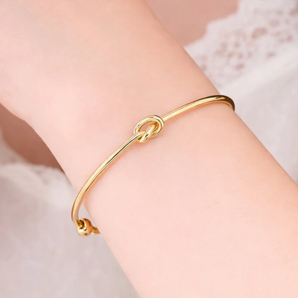 Gold Knot Bangle Bracelet – Minimalist Infinity Love Cuff